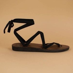 Handmade Sseko Brown Leather Sole Ribbon Sandals, New